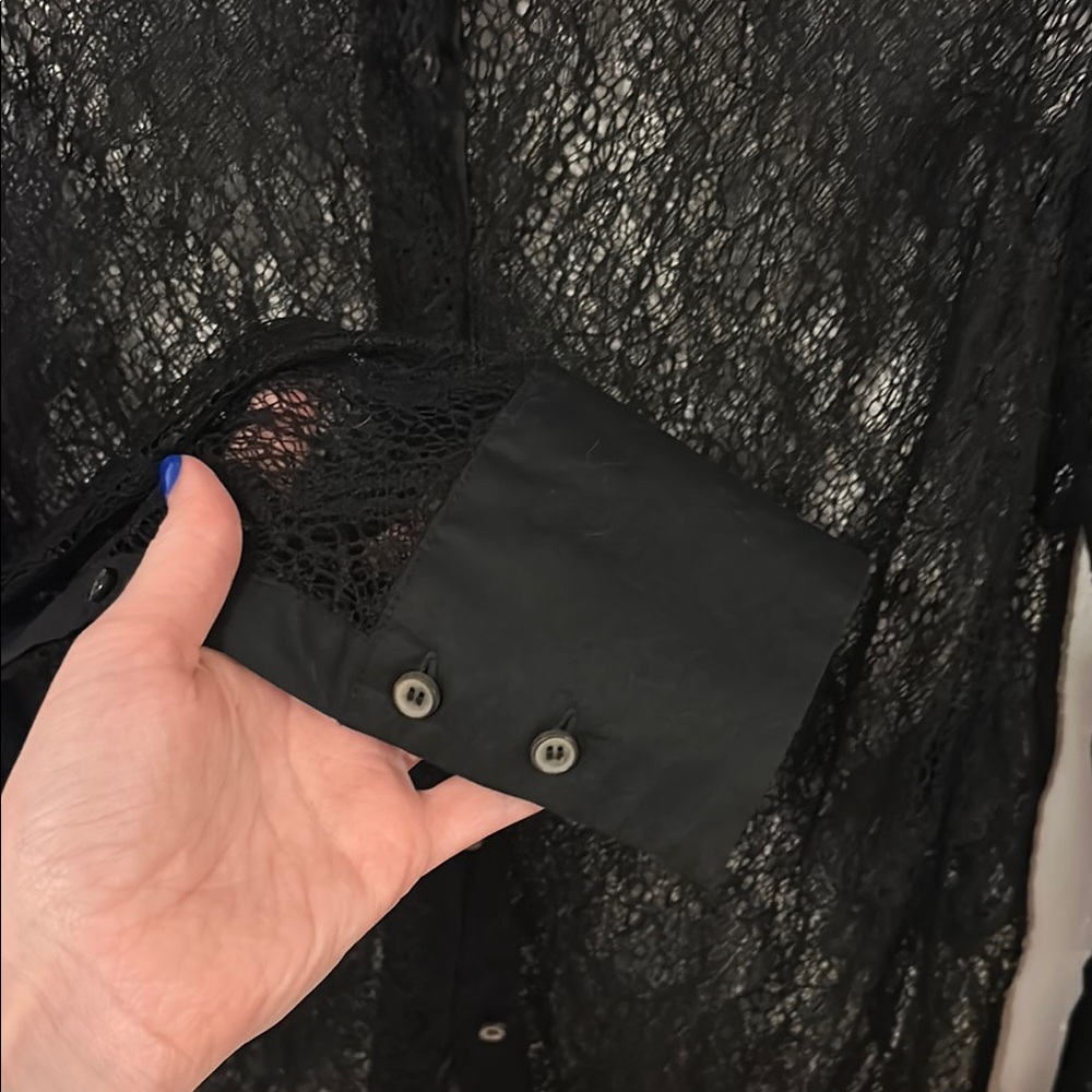 Allsaints Black Lace Button Down Top - image 4